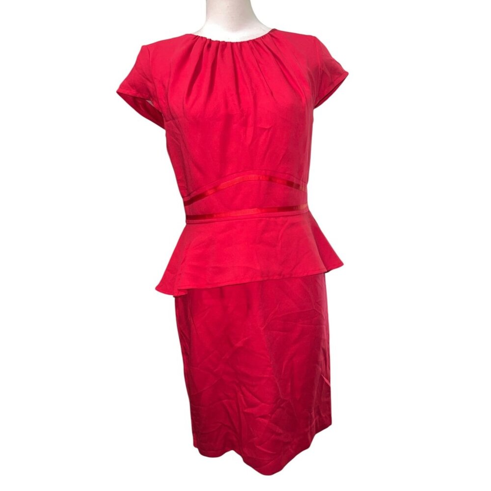 Musette Red Peplum Sheath Dress Size 10 Womens Cap Sleeve Back Zip
